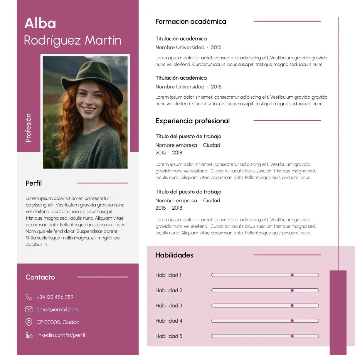 Modelo de curriculum cuadrado para instagram