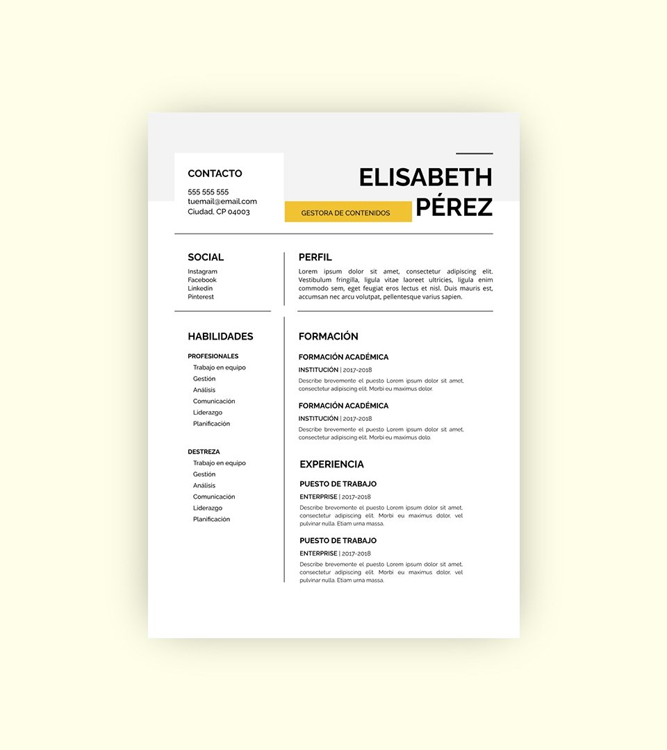 Plantilla curriculum minimalista para España