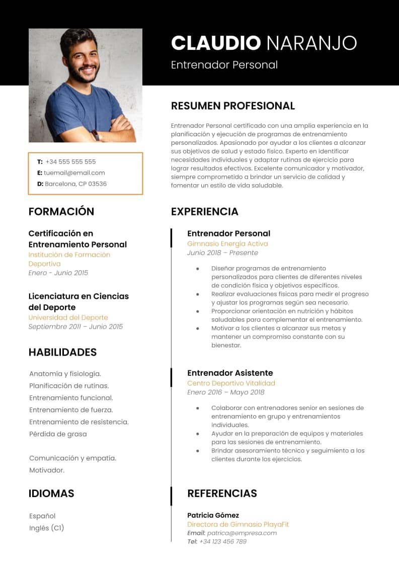 Ejemplo Curriculum entrenador personal