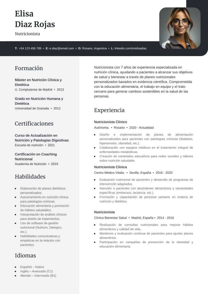 Ejemplo Curriculum Nutricionista