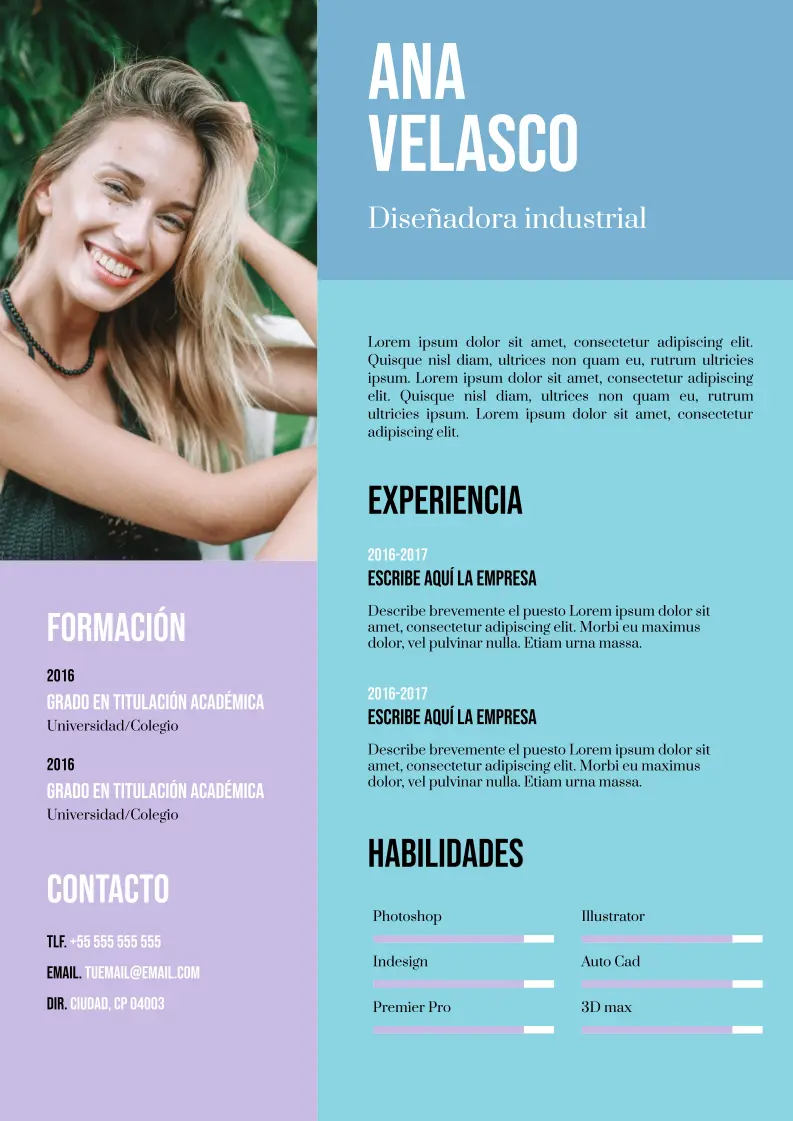 Plantilla de CV con colores vivos