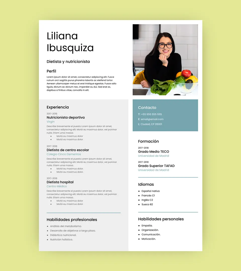 modelo cv con idiomas